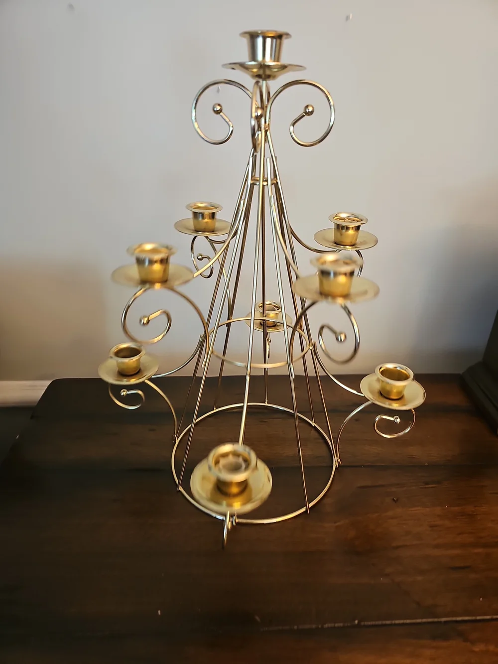 Home Interiors Gold Multi-Tier Candle Candelabra with Red Candles & Glass Shades